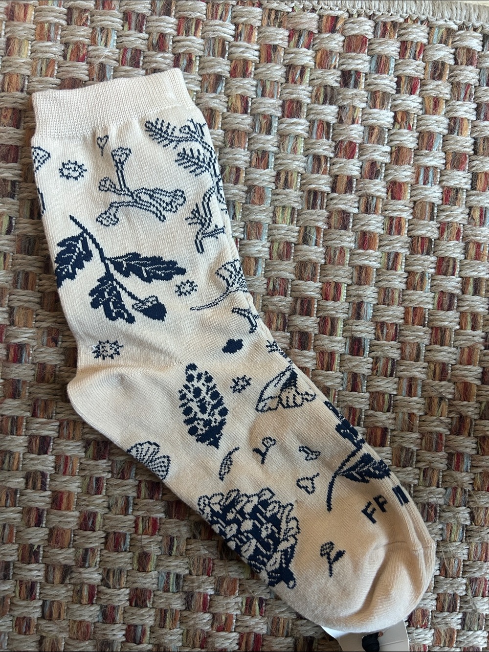 Free People Cream Socks with Navy Botanical Print